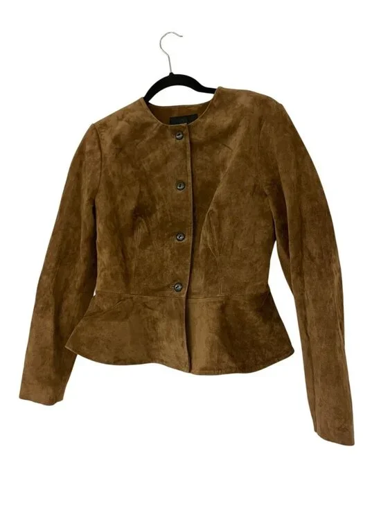 Zara Womens Blazer Jacket Size S Brown Leather Flared Hem Peplum 6318/232 NWT - Picture 2 of 15